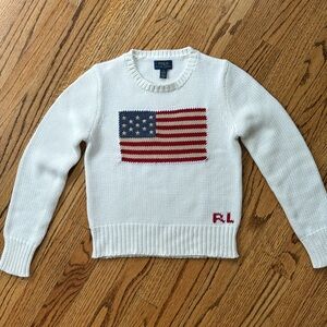 Ivory American flag Ralph Lauren girls size 8-10 cotton sweater